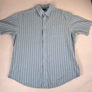 Croft & Barrow Mens Large Blue Green Striped Short Sleeve Button Down Shirt L
